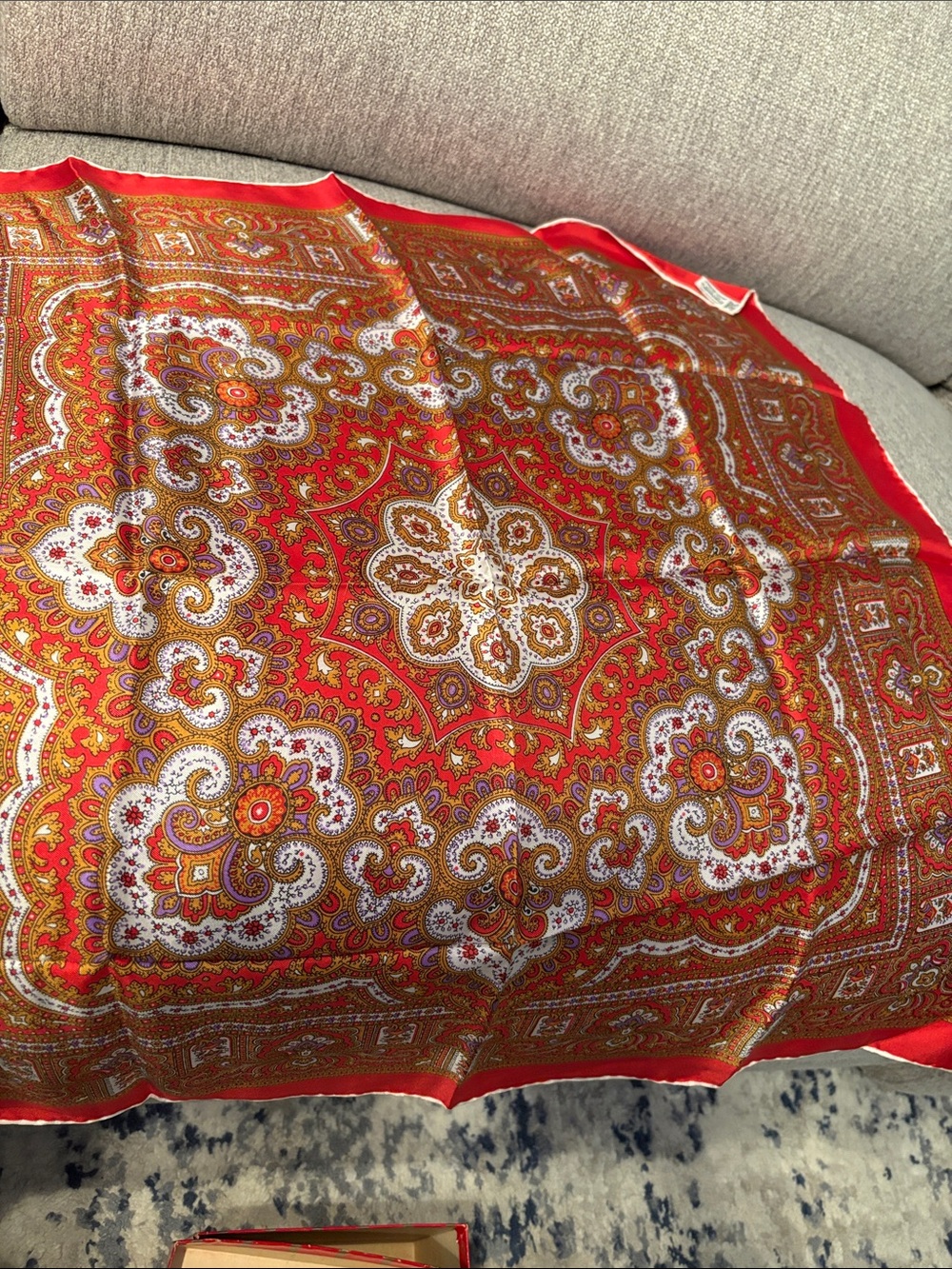 Vibrant Red Paisley Silk Scarf